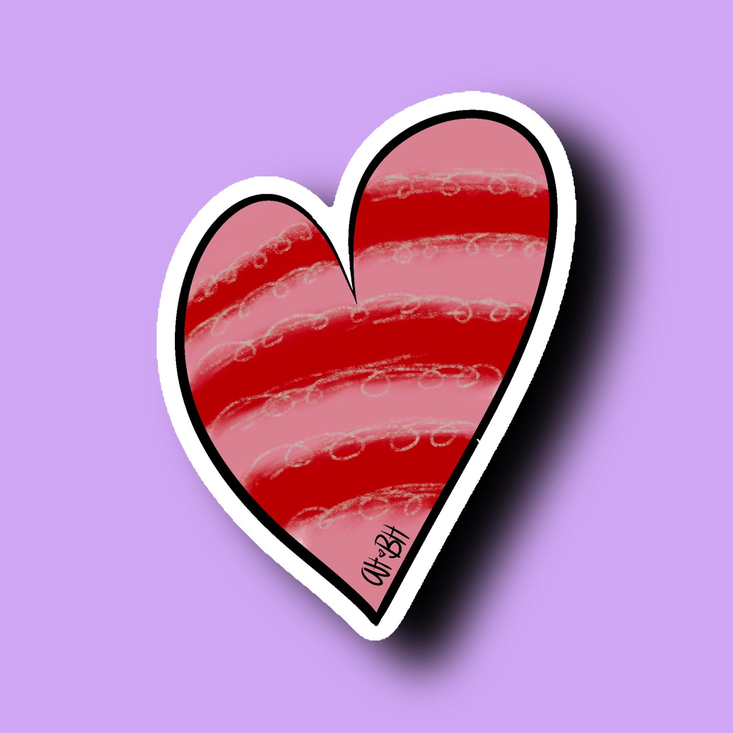 Red Striped Heart Sticker